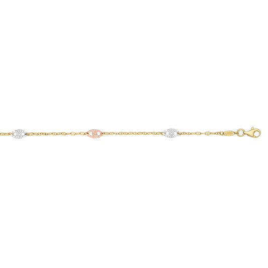 14K Tri-color Gold Diamond Cut Anklet - Johnny Dang & Co
