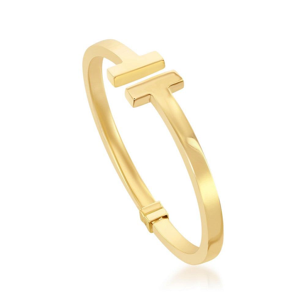 Sterling Silver Shiny Hinged Bangle - Gold Plated - Johnny Dang & Co