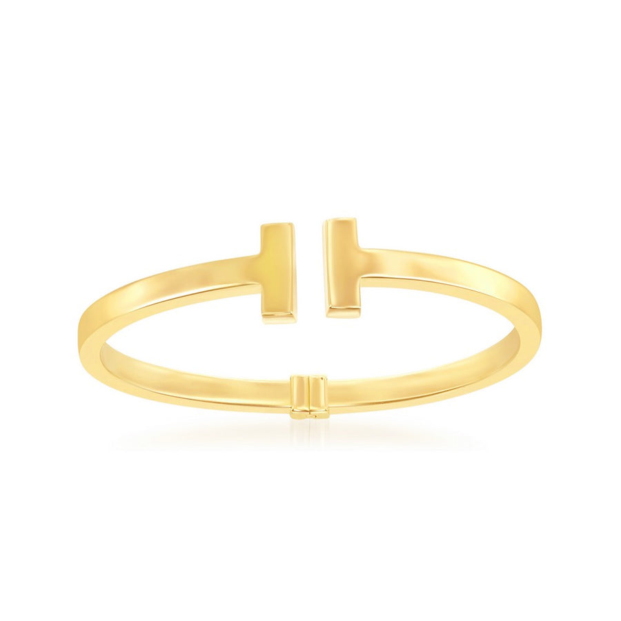 Sterling Silver Shiny Hinged Bangle - Gold Plated
