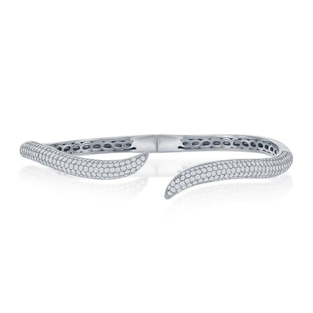 Sterling Silver Micro Pave CZ Waved Bangle - Johnny Dang & Co
