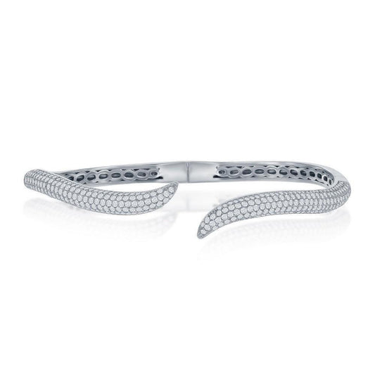 Sterling Silver Micro Pave CZ Waved Bangle - Johnny Dang & Co