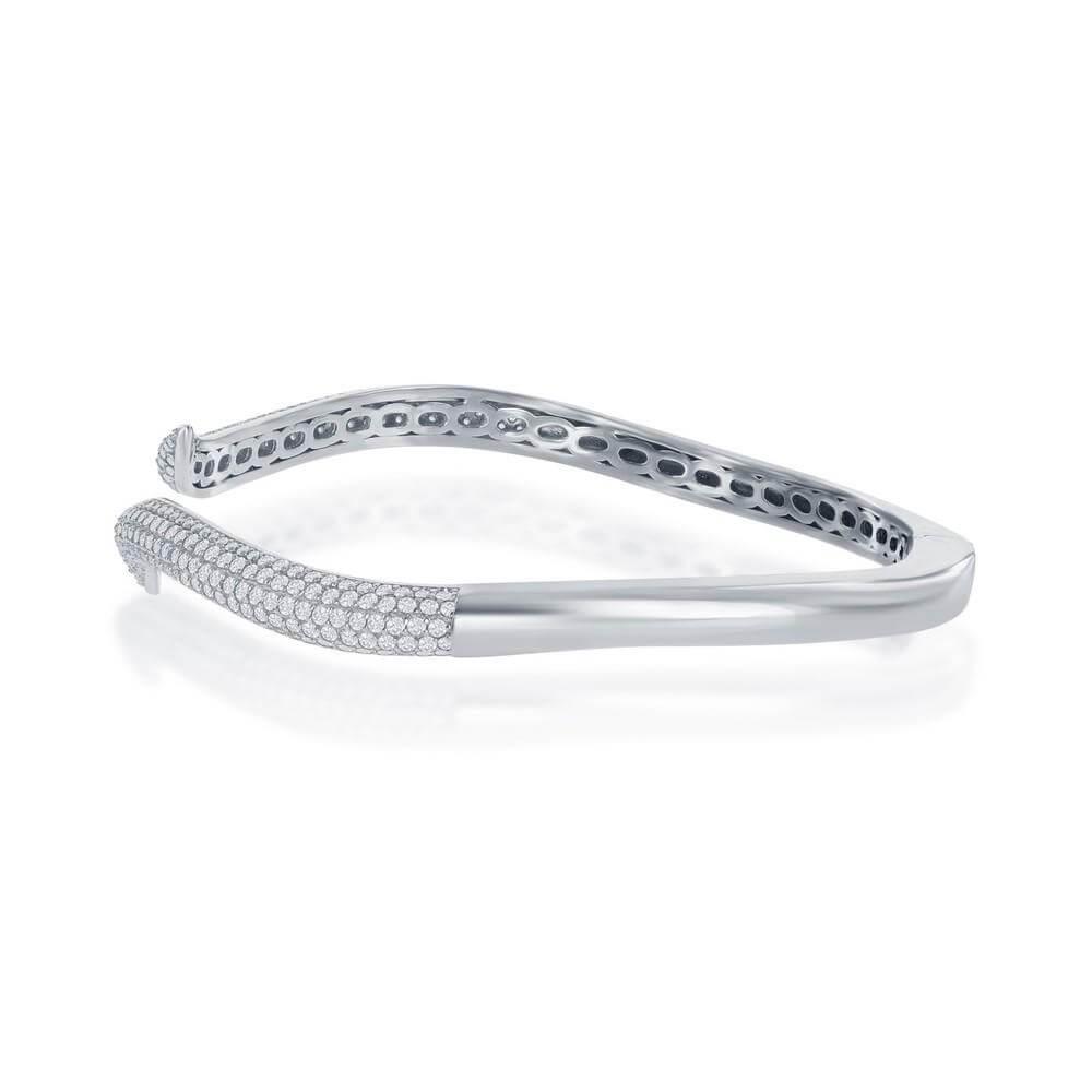 Sterling Silver Micro Pave CZ Waved Bangle - Johnny Dang & Co