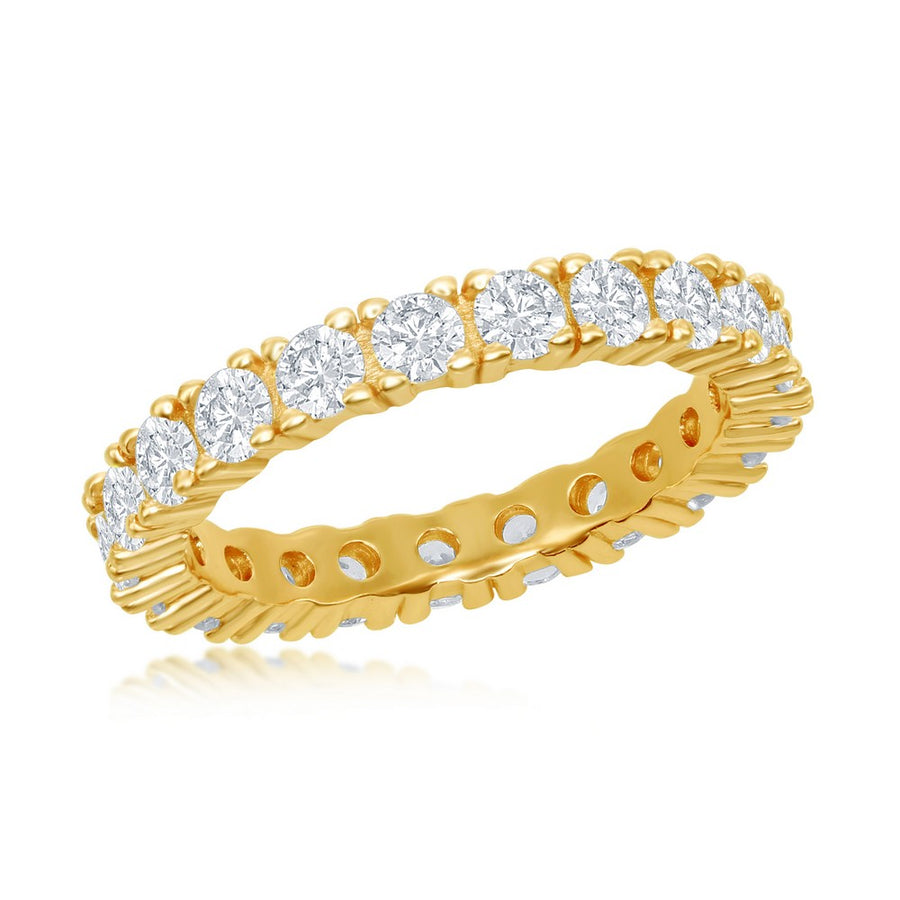 Sterling Silver 3mm CZ Eternity Band Ring - Gold Plated
