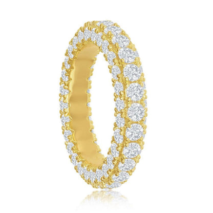 Sterling Silver, All around, Triple Row CZ, Eternity Band - Gold Plated - Johnny Dang & Co