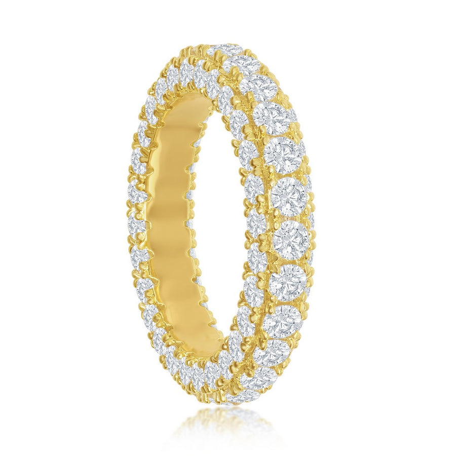 Sterling Silver, All around, Triple Row CZ, Eternity Band - Gold Plated