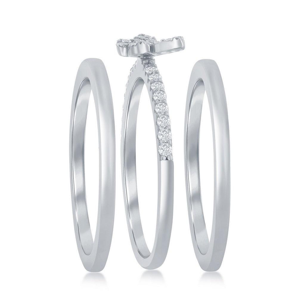Sterling Silver 3-PC Micro Pave CZ Butterfly Ring - Johnny Dang & Co