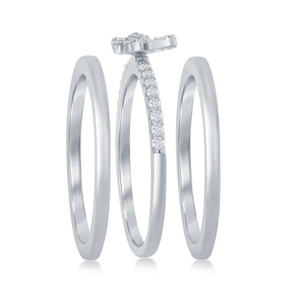 Sterling Silver 3-PC Micro Pave CZ Butterfly Ring - Johnny Dang & Co