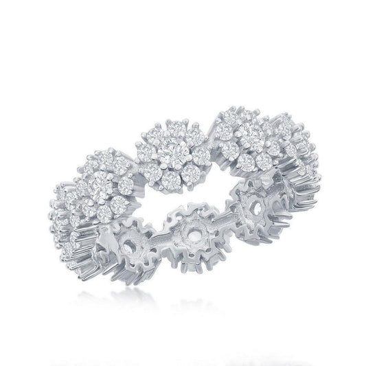 Sterling Silver Flower Design CZ Eternity Ring - Johnny Dang & Co