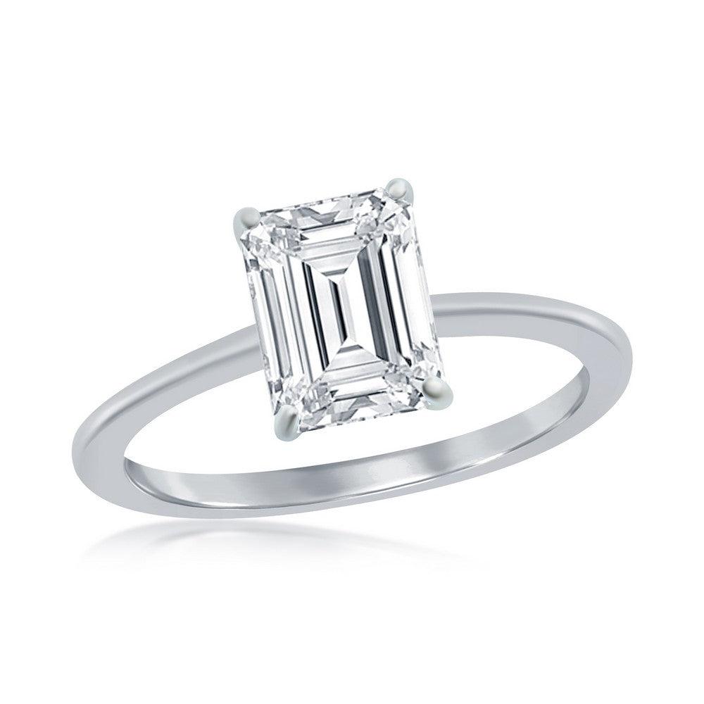 Sterling Silver Four-Prong 8mm CZ Emerald-Cut Engagement Ring. Size 6,7,8,9 - Johnny Dang & Co