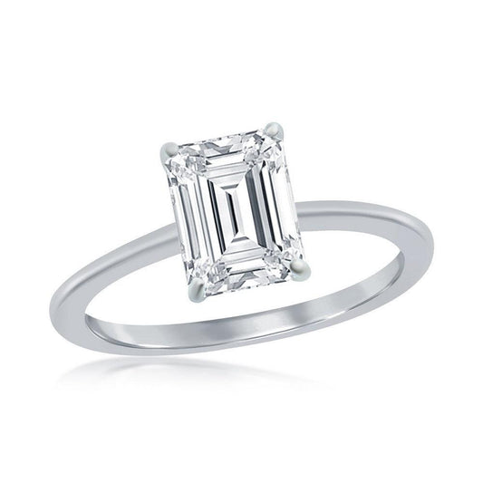 Sterling Silver Four-Prong 8mm CZ Emerald-Cut Engagement Ring. Size 6,7,8,9 - Johnny Dang & Co
