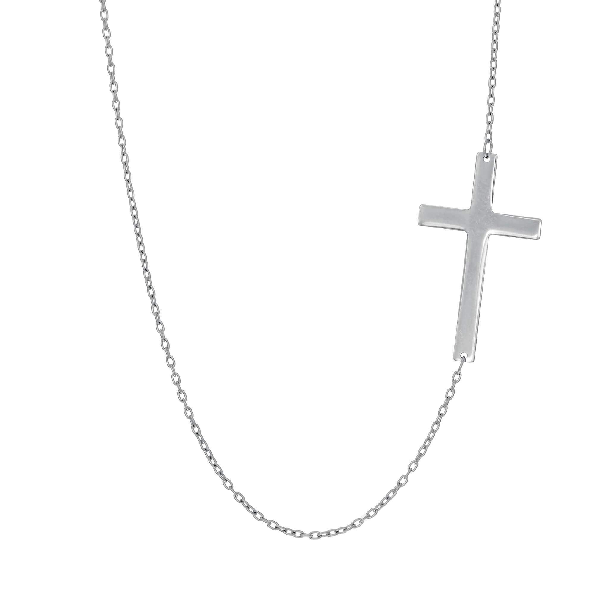 14kt 18 inches White Gold 1.05mm Shiny Oval ca ble Chain Necklace+Cross with jump Rin g at 17 inches - Johnny Dang & Co