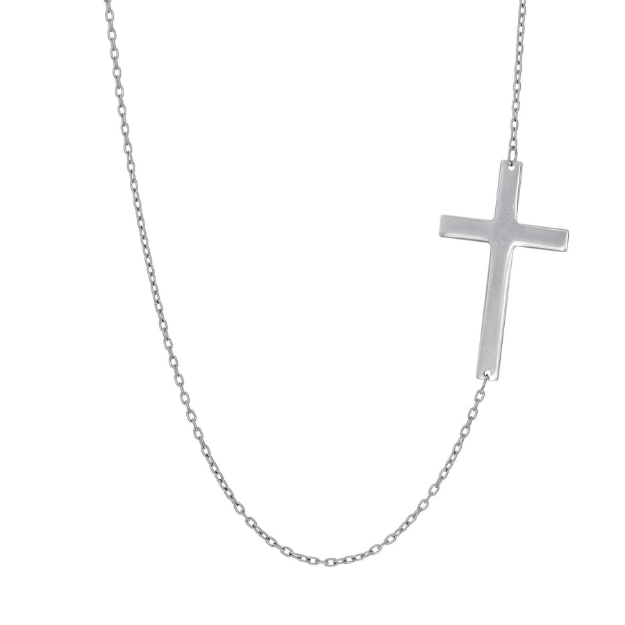 14kt 18 inches White Gold 1.05mm Shiny Oval ca ble Chain Necklace+Cross with jump Rin g at 17 inches