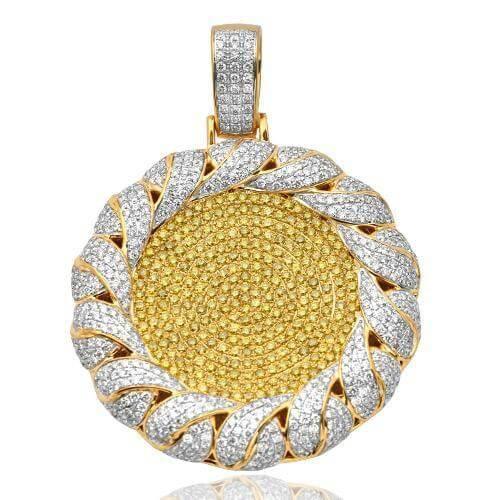 10KY 12.50CTW YELLOW DIAMOND FLAT DISC PENDANT WIT - Johnny Dang & Co