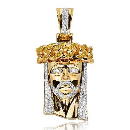 10KY 2.75CTW DIAMOND JESUS PENDNAT WITH YELLOW DIA - Johnny Dang & Co