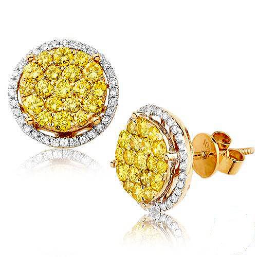 JDTK-YD1150Y- 1.8 CTTW YELLOW AND WHITE DIAMOND CLUSTER EARRINGS - Johnny Dang & Co