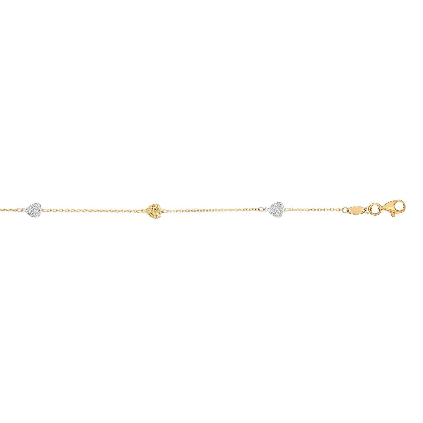 14K Two-tone Gold Diamond Cut Heart Anklet - Johnny Dang & Co