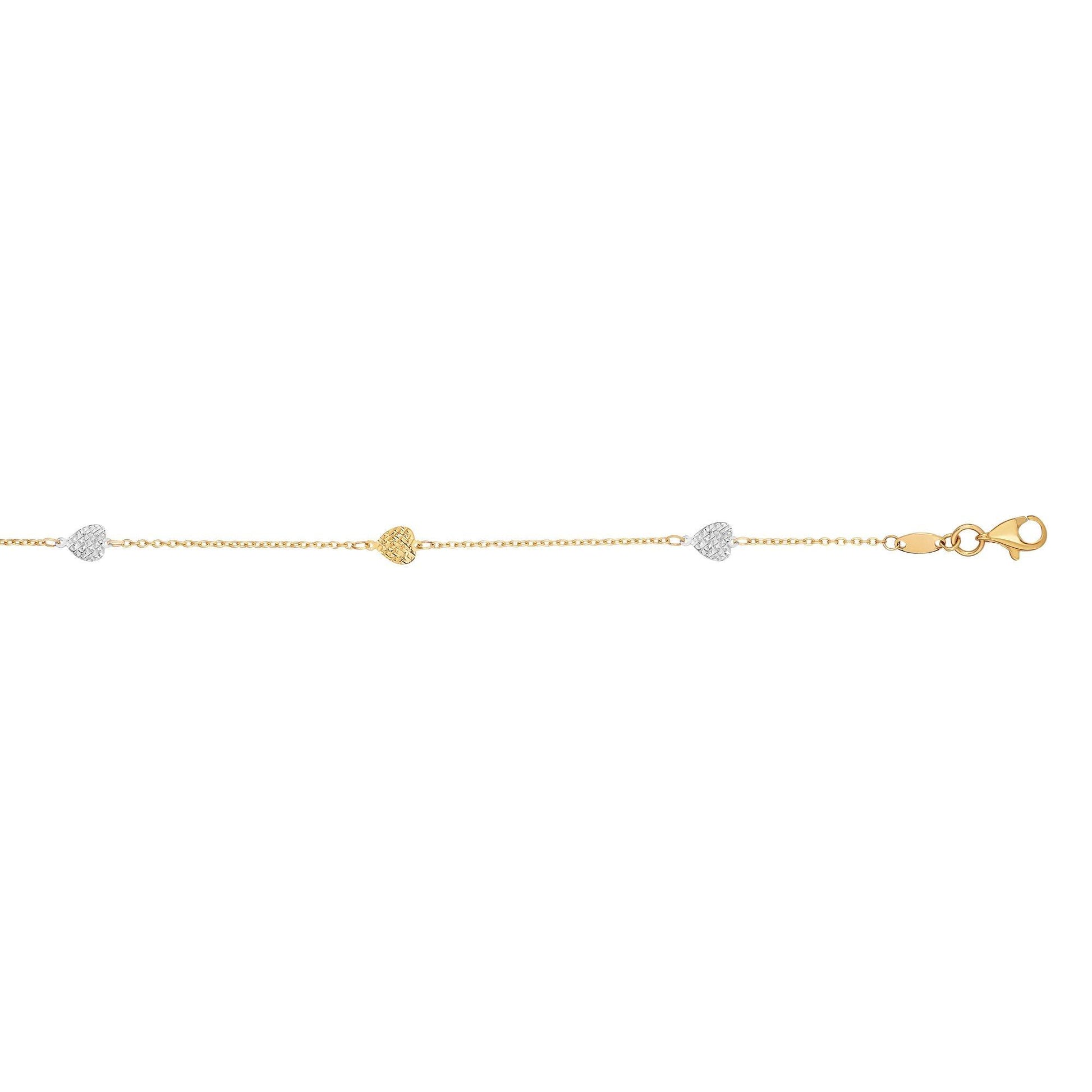 14K Two-tone Gold Diamond Cut Heart Anklet - Johnny Dang & Co