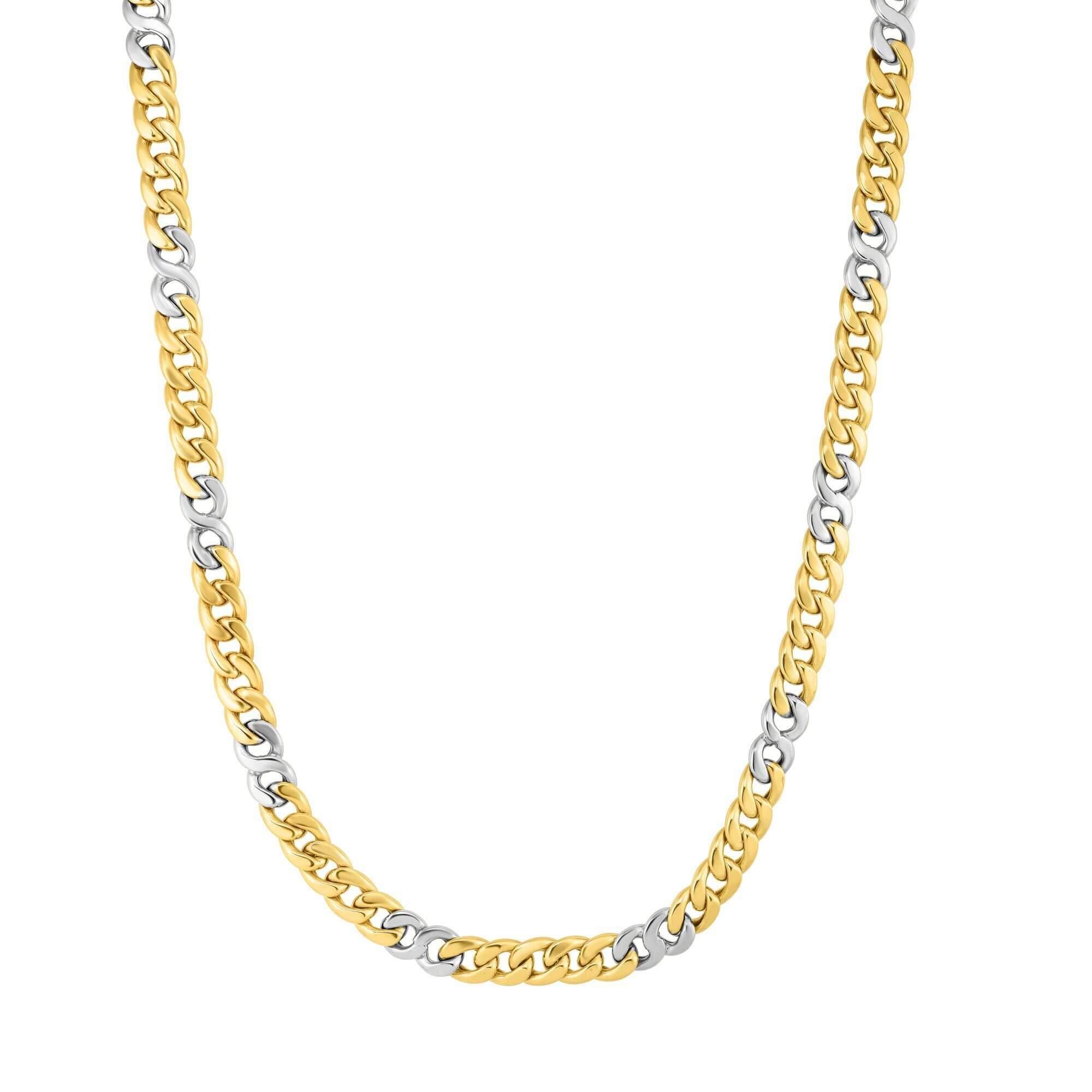 14kt Gold 22 inches Yellow+White Finish 7mm Shiny Oval Fancy Link Necklace with Lobster Clasp - Johnny Dang & Co