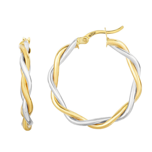 10K 2-Tone Gold Medium Polished Twist Hoop Earring - Johnny Dang & Co