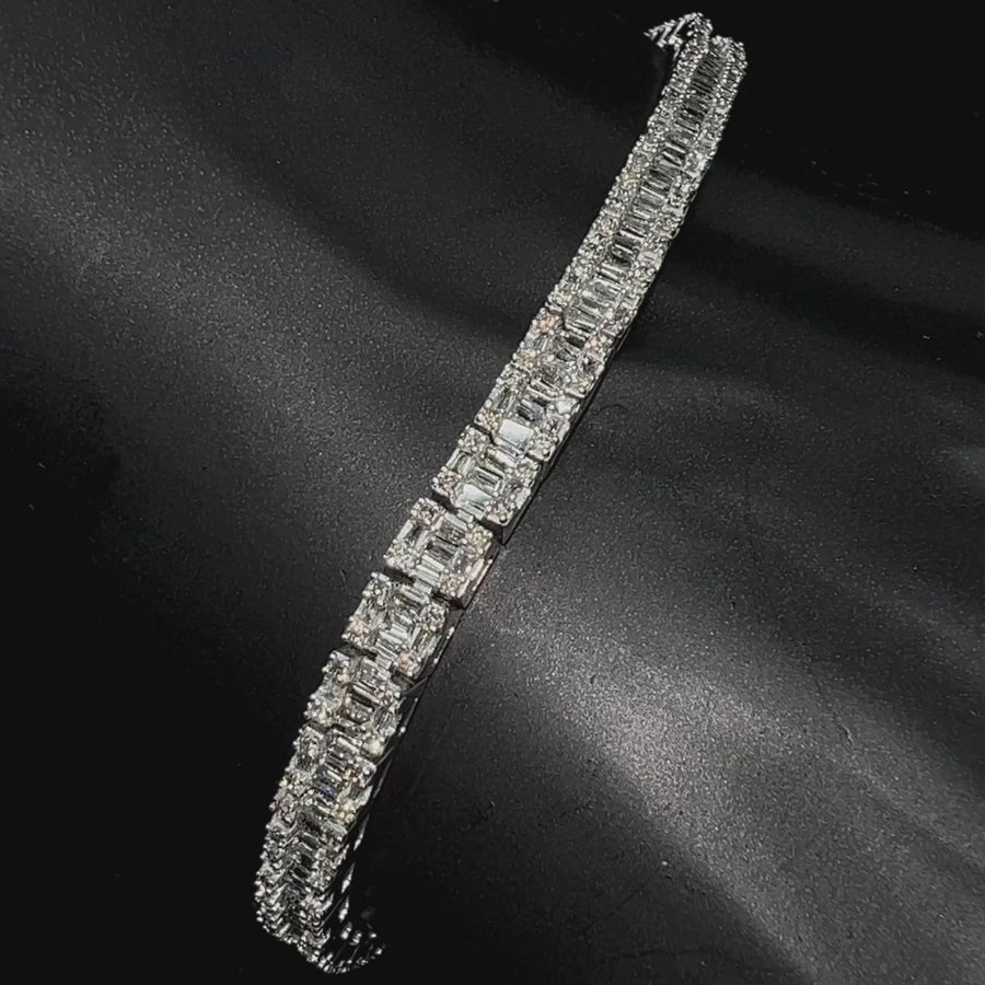 10k Gold and 4.13cttw Diamonds Square Block Baguette and Round Tennis Bracelet.
