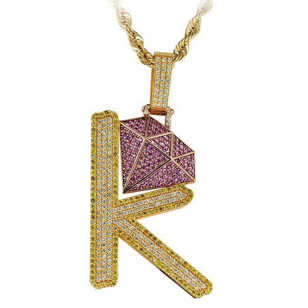 CJ3657 - Custom Diamond K Pendant - Johnny Dang & Co