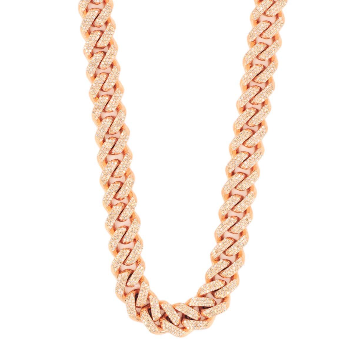 10k White, Yellow, or Rose Gold 3 Row Diamond 5 cttw Cuban Chain 9.5mm 22inches - Johnny Dang & Co