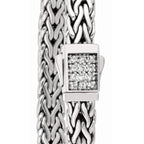 7mm Italian Sterling Silver Wide Wheat Patterned 8.25 inches Bracelet with White Sapphire Square Cluster at Clasp. Flash - Johnny Dang & Co