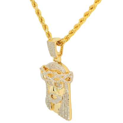 10k Yellow Gold 0.50cttw Jesus Head Pendant and 3mm Solid Rope Chain Bundle 16" 18" 20” 22” 24” - Johnny Dang & Co