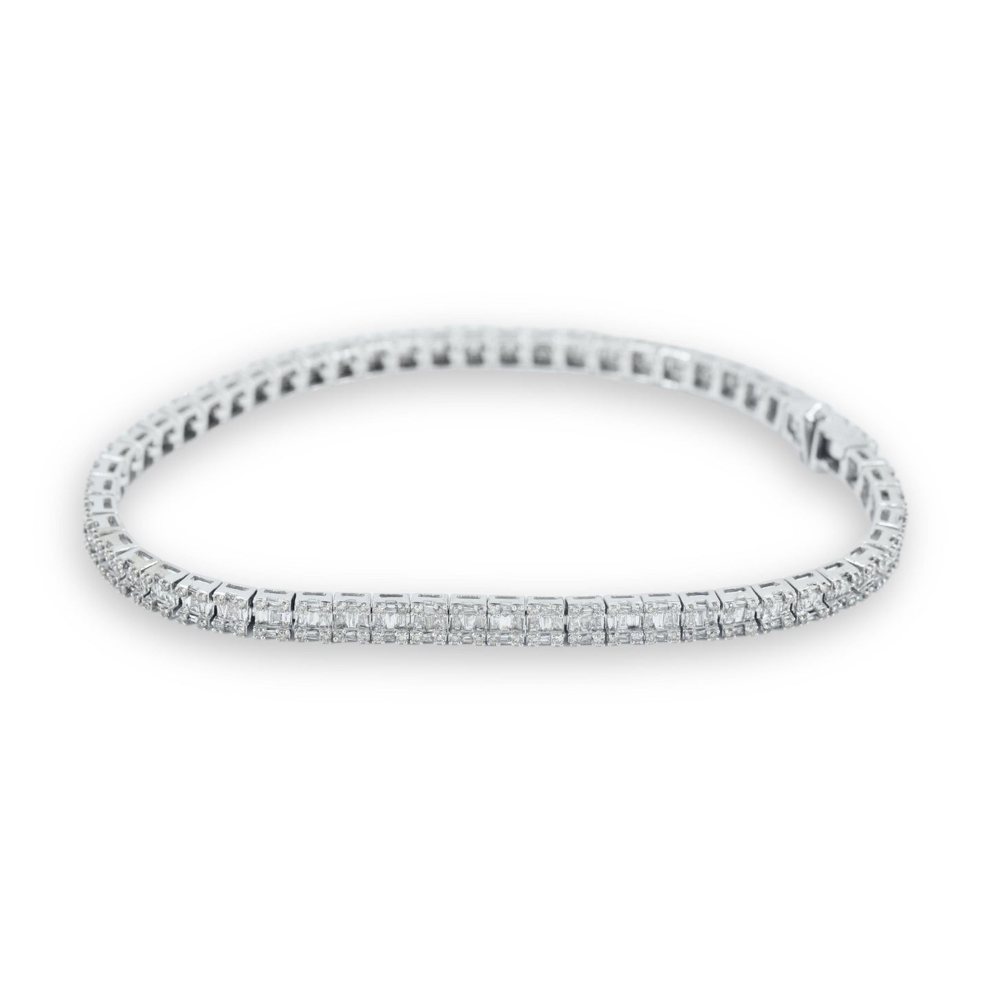 10k Gold and 4.13cttw Diamonds Square Block Baguette and Round Tennis Bracelet. - Johnny Dang & Co
