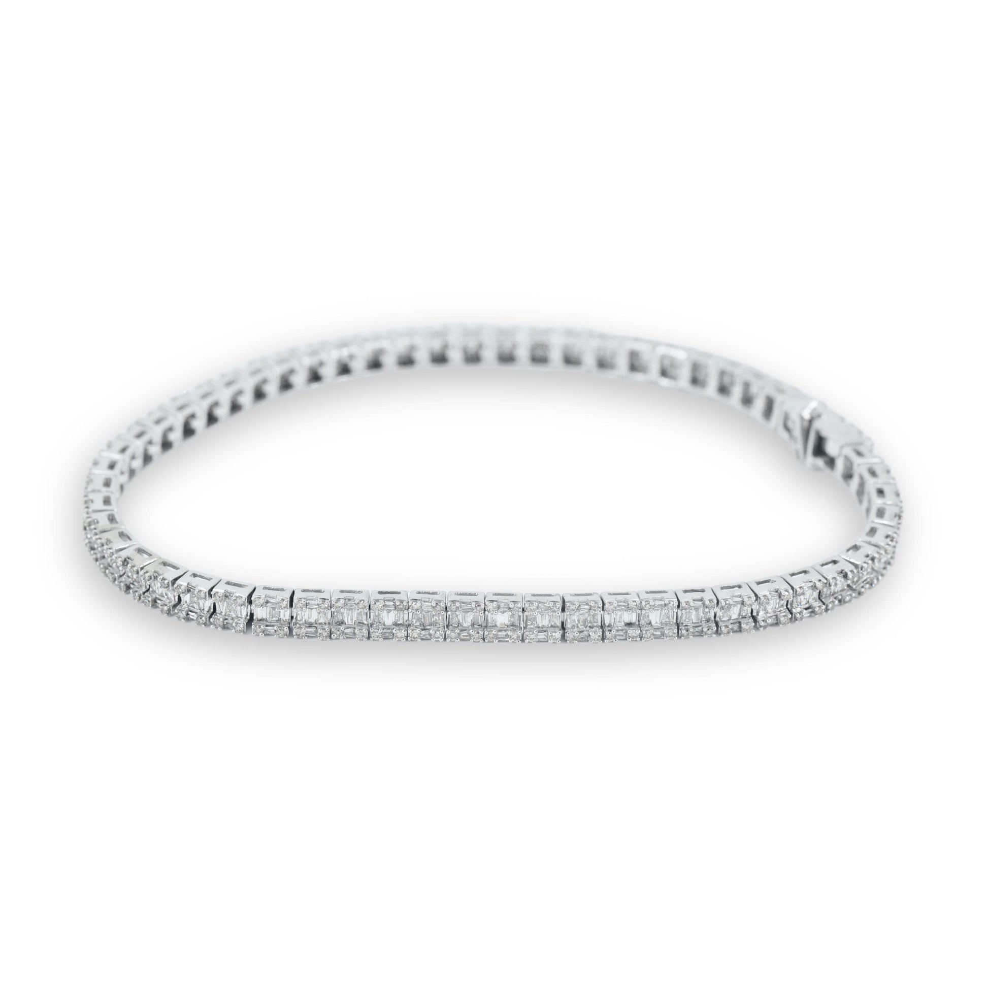 10k Gold and 4.13cttw Diamonds Square Block Baguette and Round Tennis Bracelet. - Johnny Dang & Co