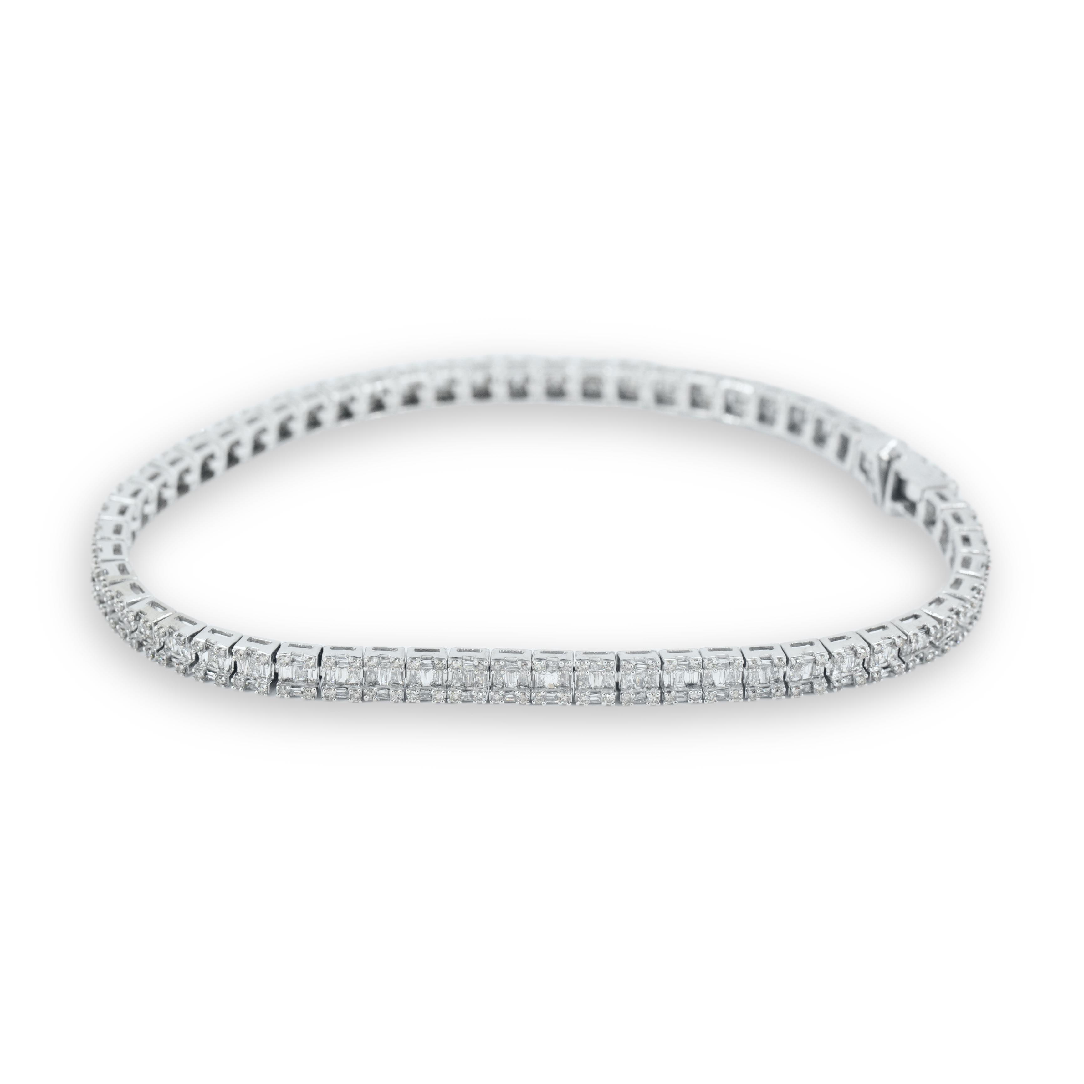 10k Gold and 4.13cttw Diamonds Square Block Baguette and Round Tennis Bracelet. - Johnny Dang & Co