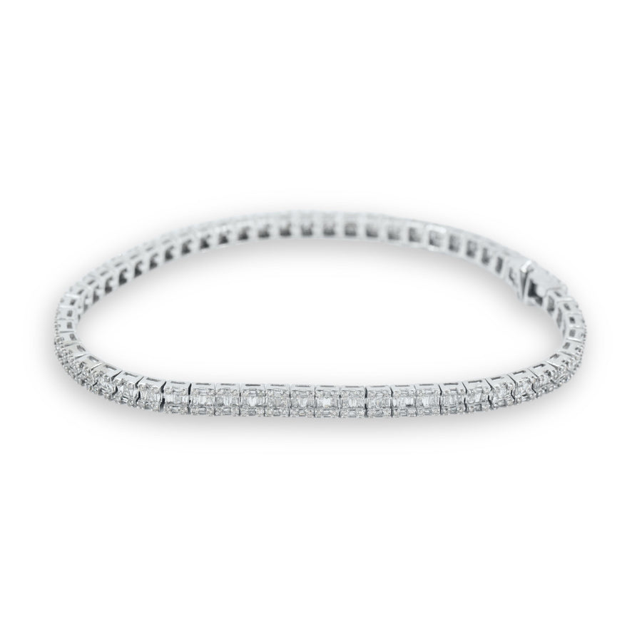 10k Gold and 4.13cttw Diamonds Square Block Baguette and Round Tennis Bracelet.