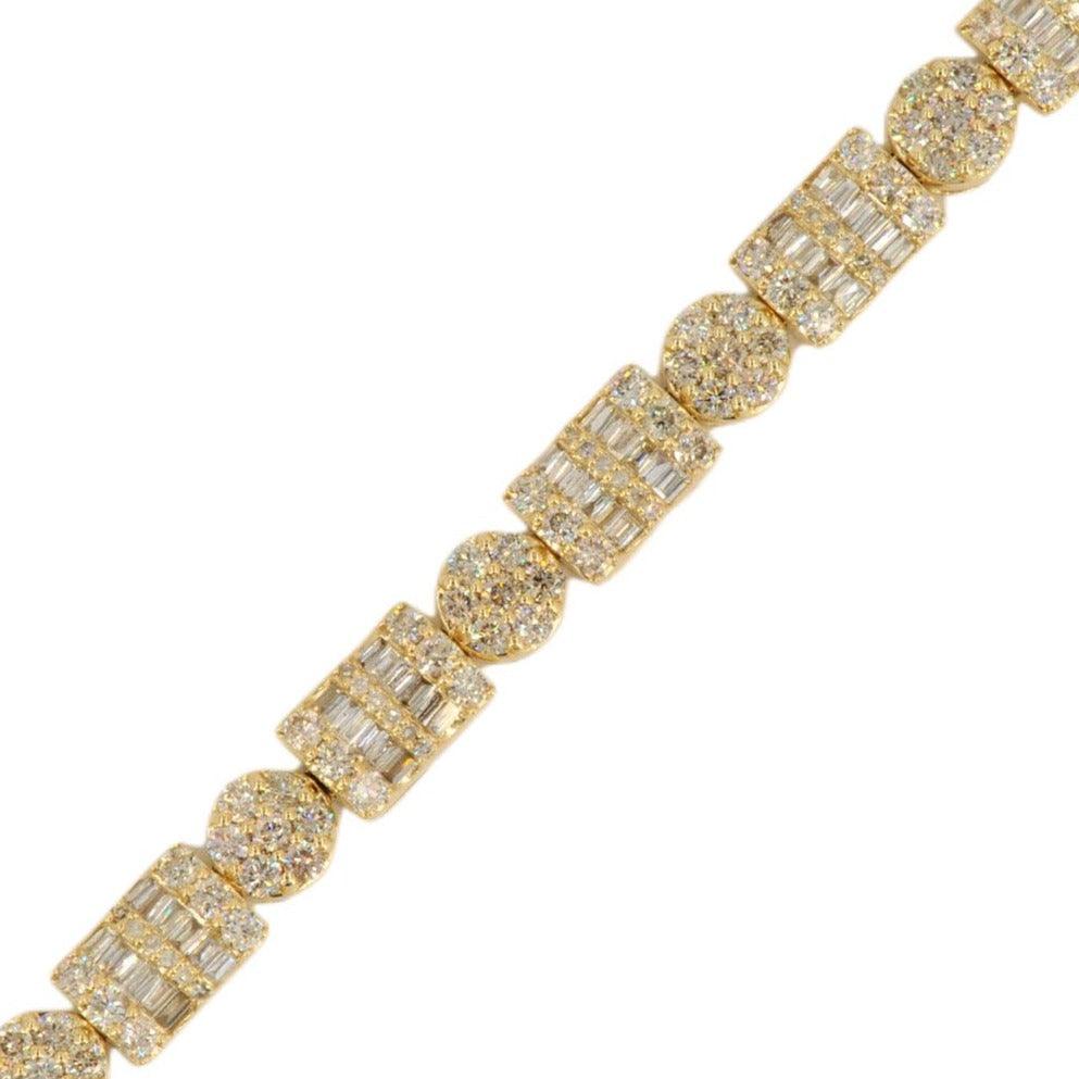 10k Yellow Gold Fancy JD&Co Baguette and Round Diamond Bracelet 6.76cttw - Johnny Dang & Co