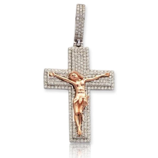 14KW+R 1.50CTW DIAMOND CROSS WITH JESUS - Johnny Dang & Co