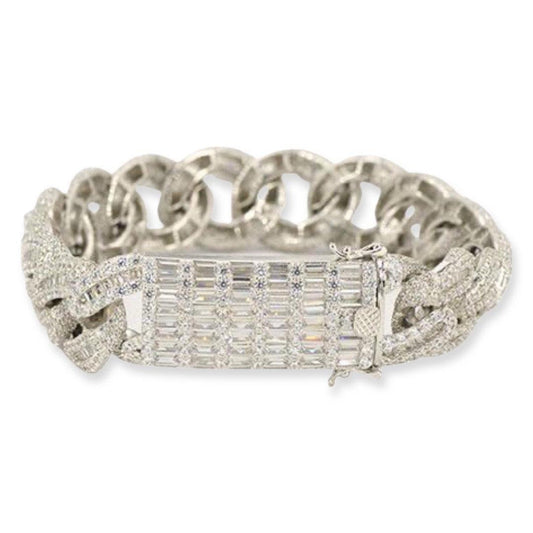 JDB1013 - Silver Baguette Cuban Bracelet - Johnny Dang & Co