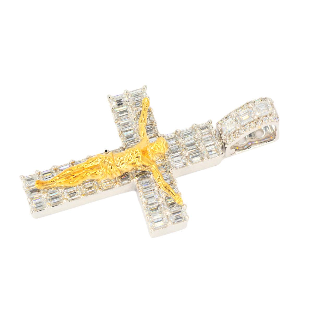 14KW+Y 5.00CTW BAGUETTE DIAMOND CROSS WITH JESUS - Johnny Dang & Co