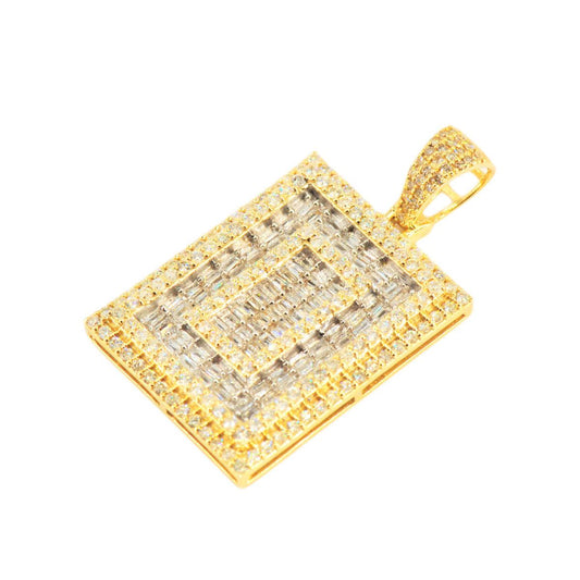 10k Yellow Gold 2.50CTW Round and Baguette Diamond Rectangular Pendant - Johnny Dang & Co