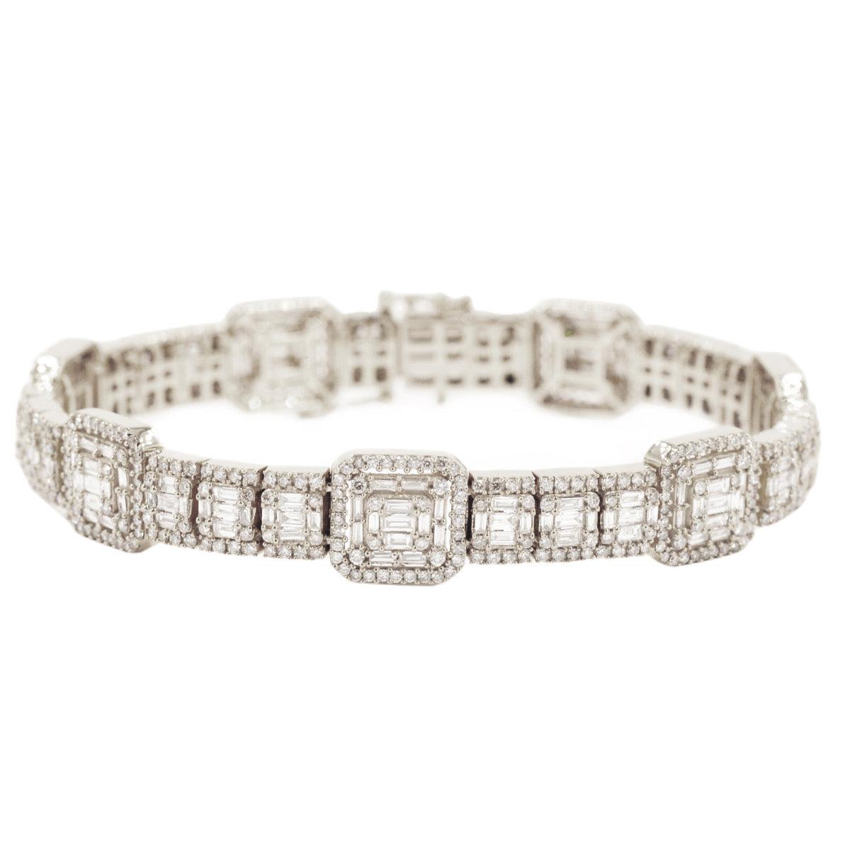 14KY 8.50CTW BAGUETTE DIAMOND SQUARE CLUSTER 8" - Johnny Dang & Co