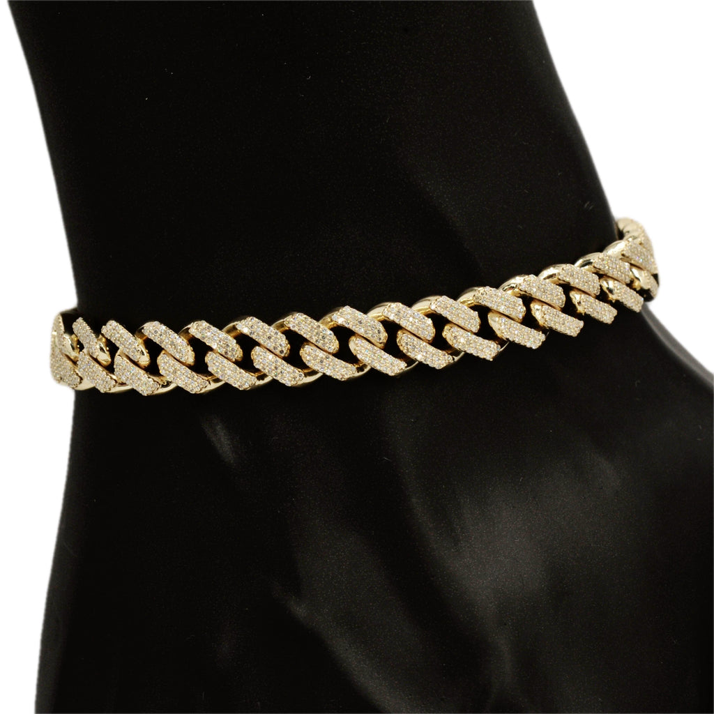 10k Gold 3 Row Diamond Miami Cuban Link 9.75mm Bracelet - Johnny Dang & Co