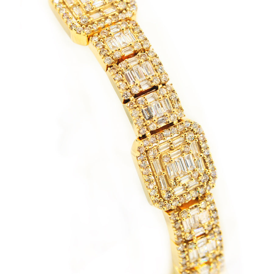Icebox - 2 Row Baguette & Round Diamond Bracelet 14k Solid Gold 23.50ctw
