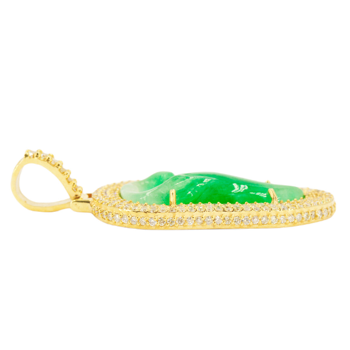 10k Yellow Gold 2.85ctw Carved Jade Pendant - Johnny Dang & Co