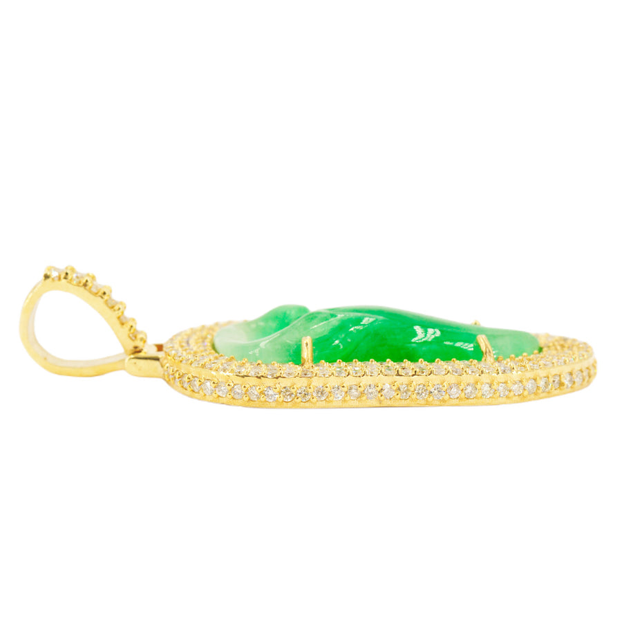 10k Yellow Gold 2.85ctw Carved Jade Pendant