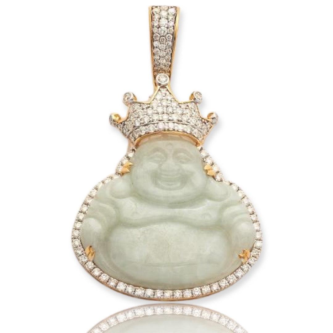 10KY 1.65CTW DIAMOND KING BUDDHA JADE PENDANT - Johnny Dang & Co