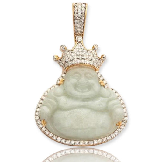 10KY 1.65CTW DIAMOND KING BUDDHA JADE PENDANT - Johnny Dang & Co