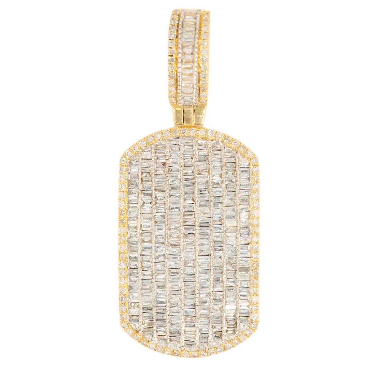 10k Yellow Gold Baguette Diamond Dog Tag 1.66ct - Johnny Dang & Co