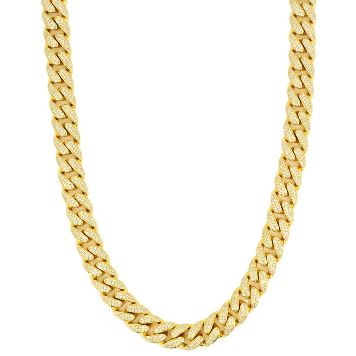12mm Silver and CZ Solid Cuban Chain 22” - Gold Plated - Johnny Dang & Co