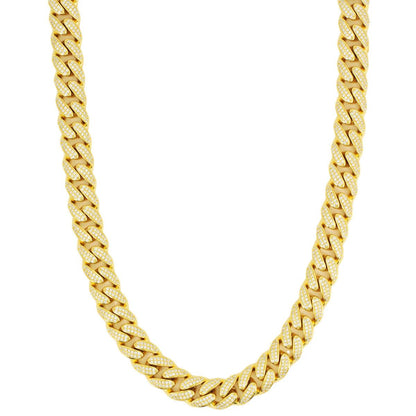 12mm Silver and CZ Solid Cuban Chain 22” - Gold Plated - Johnny Dang & Co