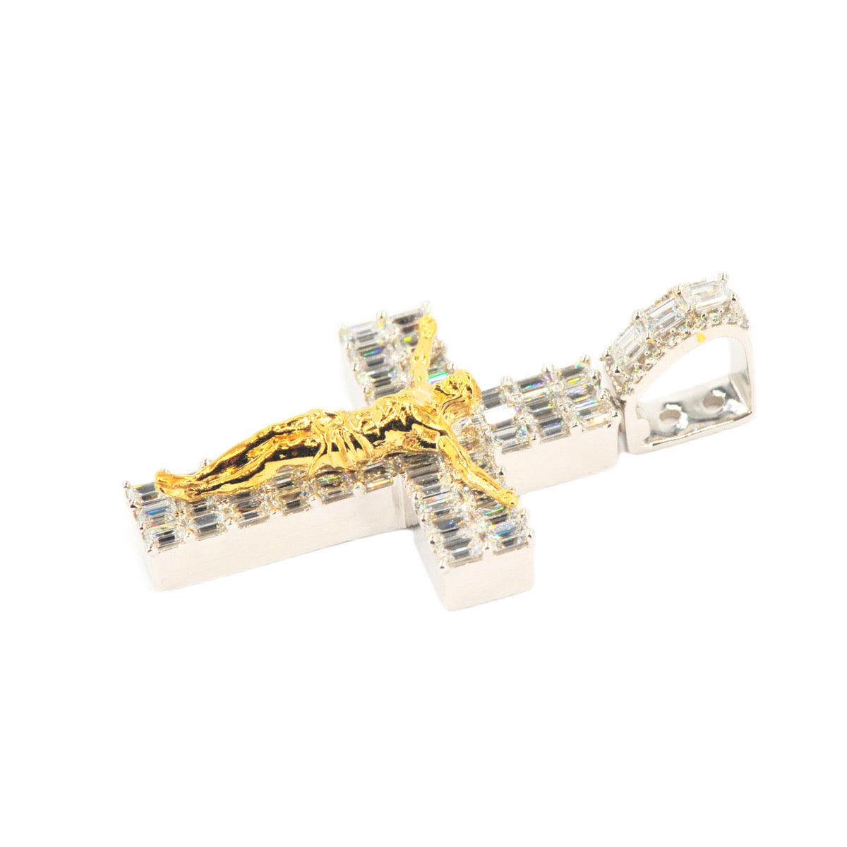 14KW+Y 5.00CTW BAGUETTE DIAMOND CROSS WITH JESUS - Johnny Dang & Co