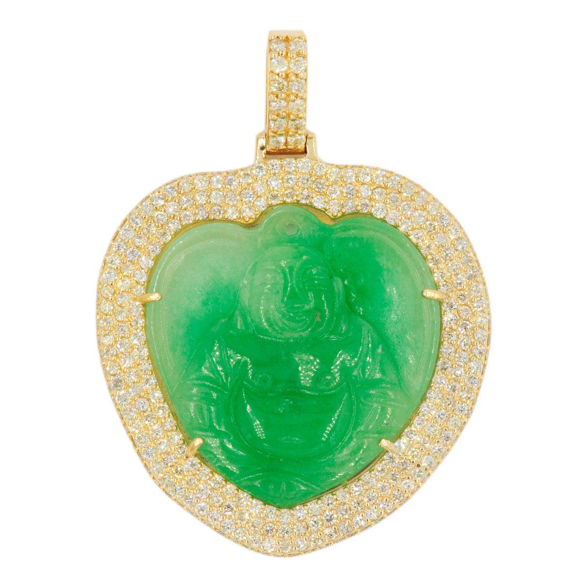 10k Yellow Gold 4.70ctw Diamond Jade Heart Buddha - Johnny Dang & Co