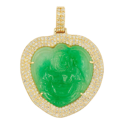 10k Yellow Gold 4.70ctw Diamond Jade Heart Buddha - Johnny Dang & Co